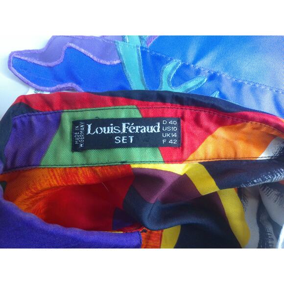Vintage Louis Feraud Graphic Psychedelic Colorful Silk Blouse Shirt Size 10 - Picture 9 of 9